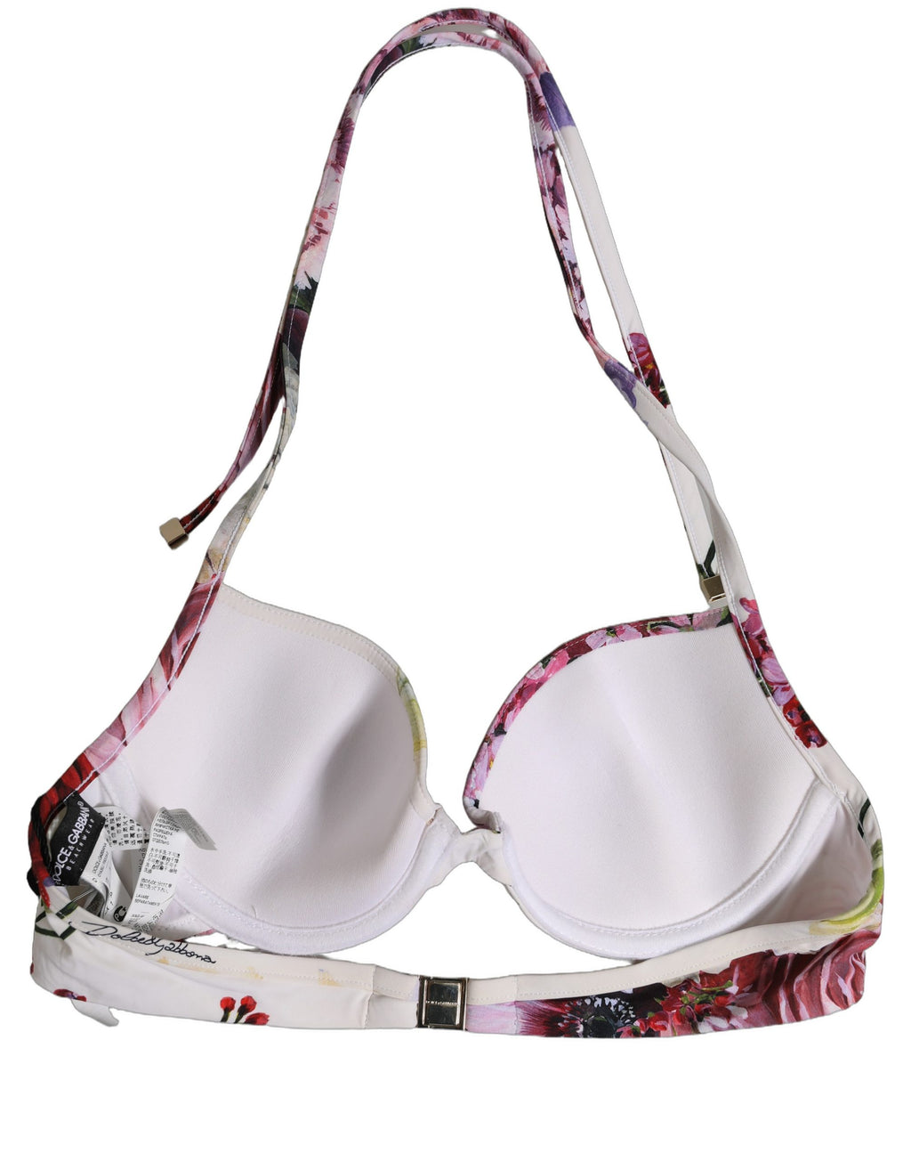 Dolce & Gabbana White Floral Print Nylon Beachwear Bikini Top Dolce & Gabbana