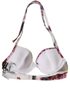 Dolce & Gabbana White Floral Print Nylon Beachwear Bikini Top Dolce & Gabbana