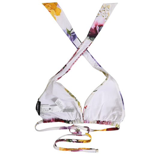 Dolce & Gabbana White Floral Print Triangle Beachwear Bikini Top Dolce & Gabbana