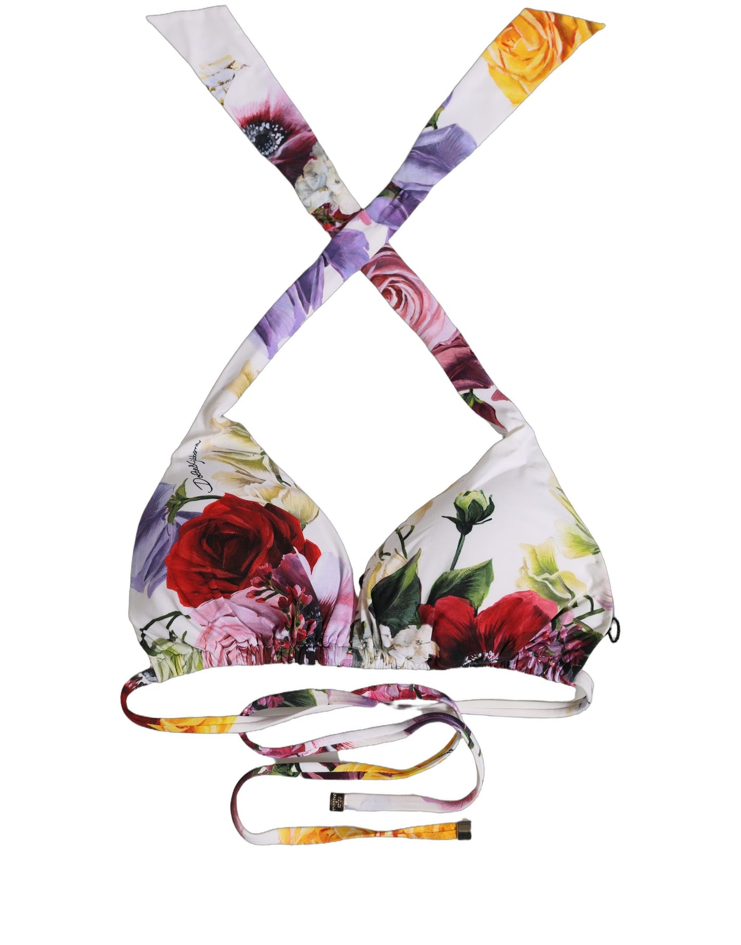 Dolce & Gabbana White Floral Print Triangle Beachwear Bikini Top Dolce & Gabbana