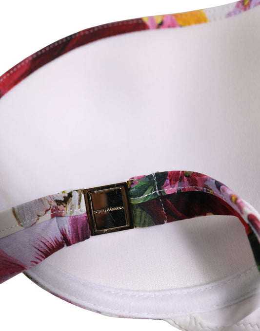 Dolce & Gabbana White Floral Print Nylon Beachwear Bikini Top Dolce & Gabbana