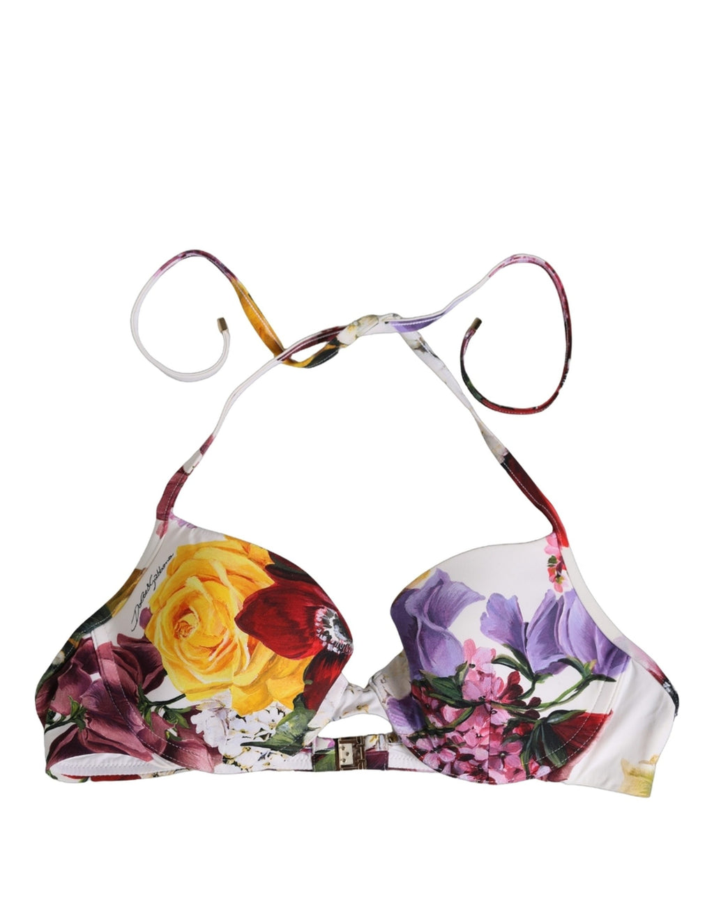 Dolce & Gabbana White Floral Print Nylon Beachwear Bikini Top Dolce & Gabbana