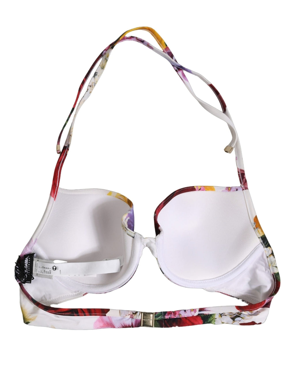 Dolce & Gabbana White Floral Print Nylon Beachwear Bikini Top Dolce & Gabbana