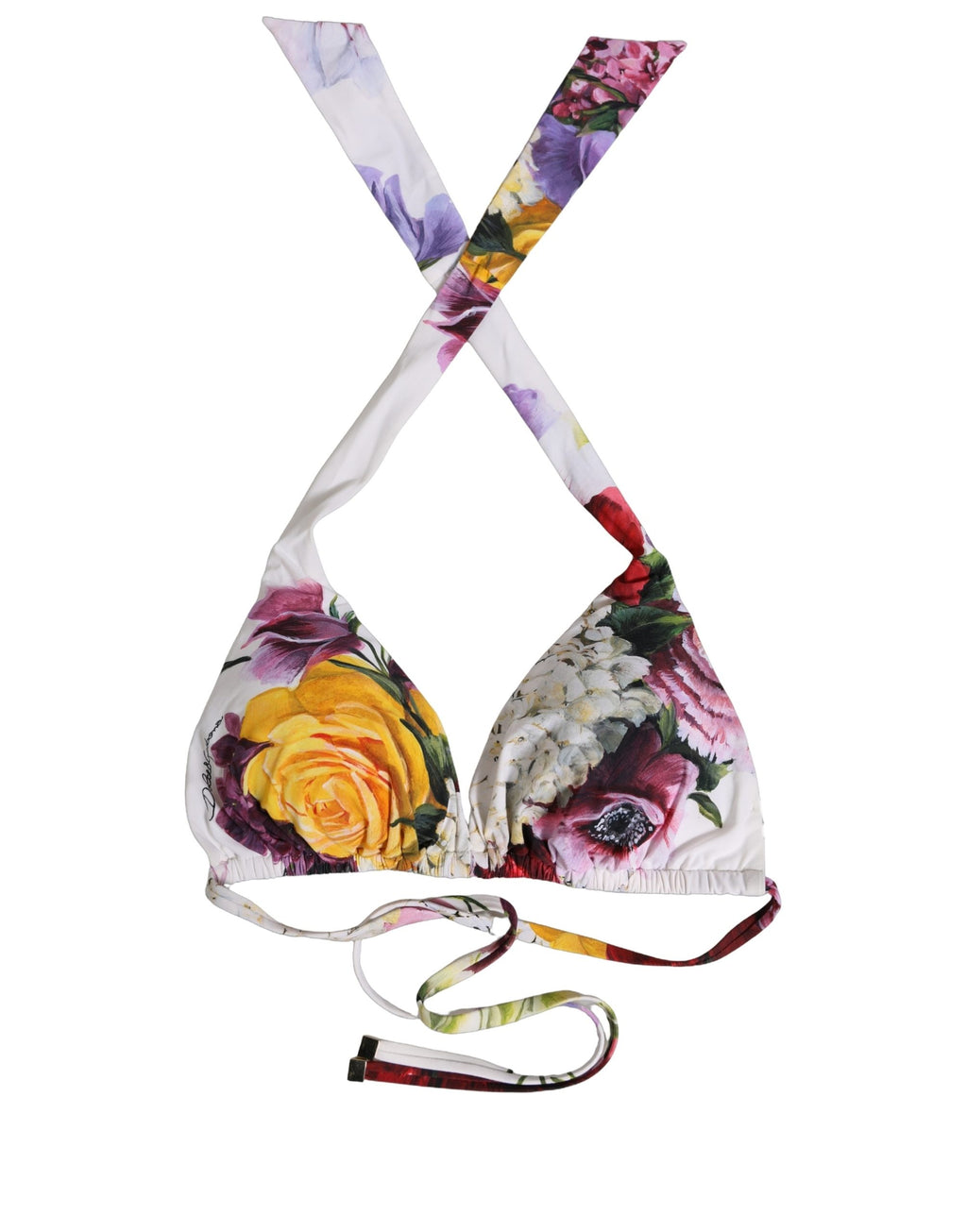 Dolce & Gabbana White Floral Print Triangle Beachwear Bikini Top Dolce & Gabbana