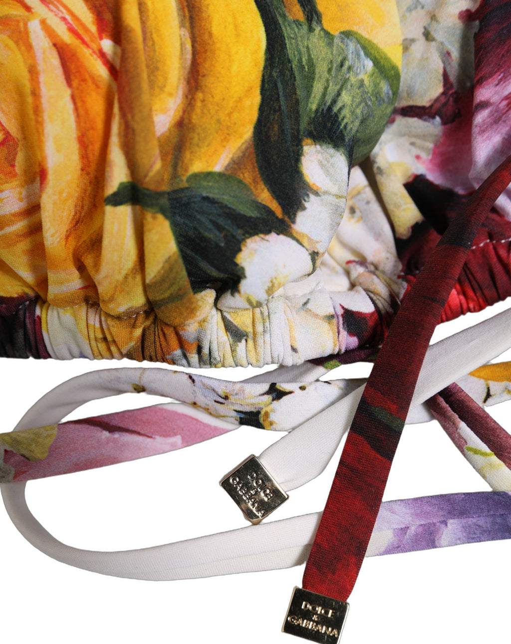 Dolce & Gabbana White Floral Print Triangle Beachwear Bikini Top Dolce & Gabbana