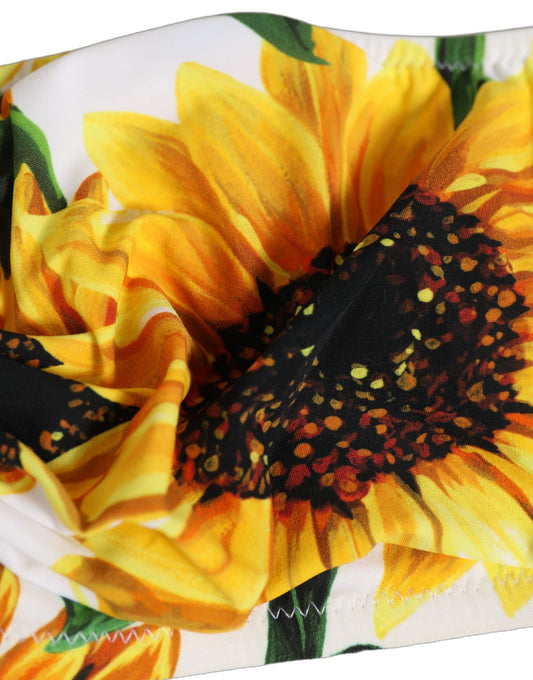 Dolce & Gabbana White Sunflower Print Bandeau Beachwear Bikini Top Dolce & Gabbana