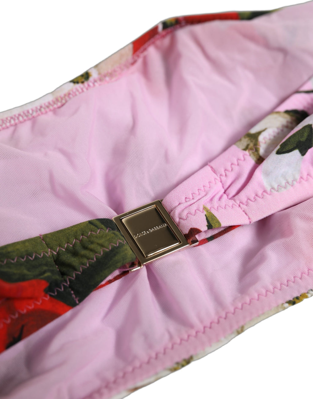 Dolce & Gabbana Pink Floral Print Bandeau Beachwear Bikini Top Dolce & Gabbana