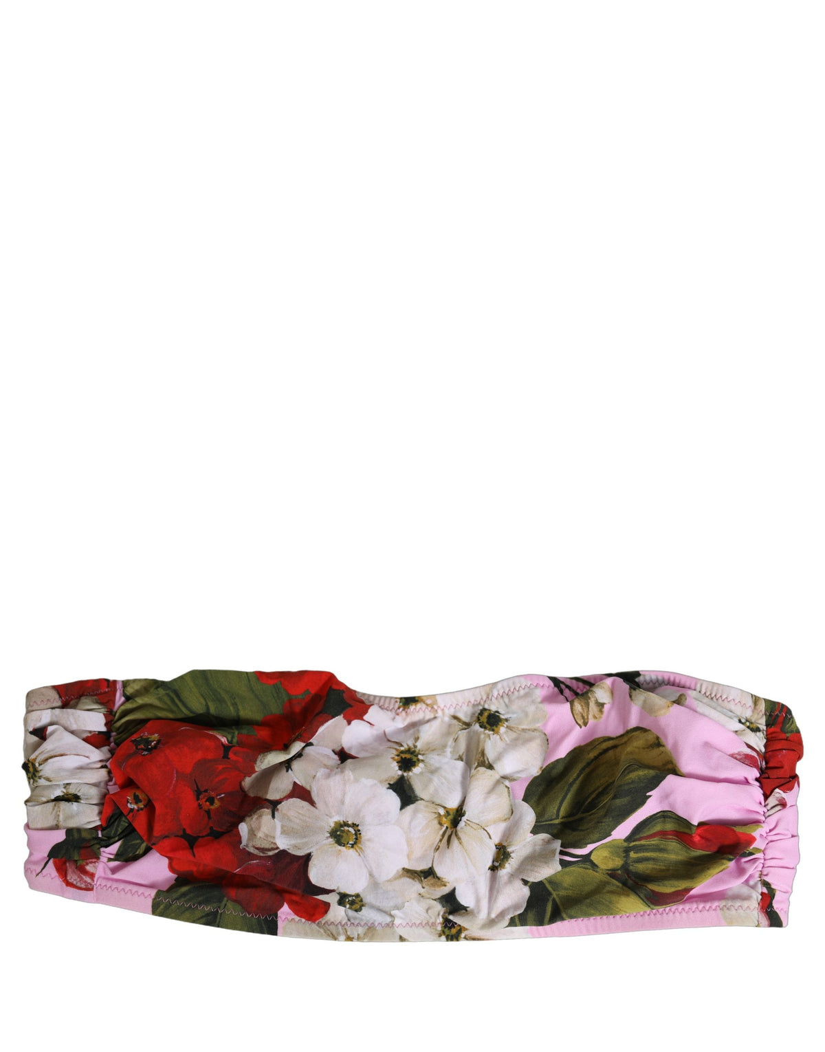 Dolce & Gabbana Pink Floral Print Bandeau Beachwear Bikini Top Dolce & Gabbana