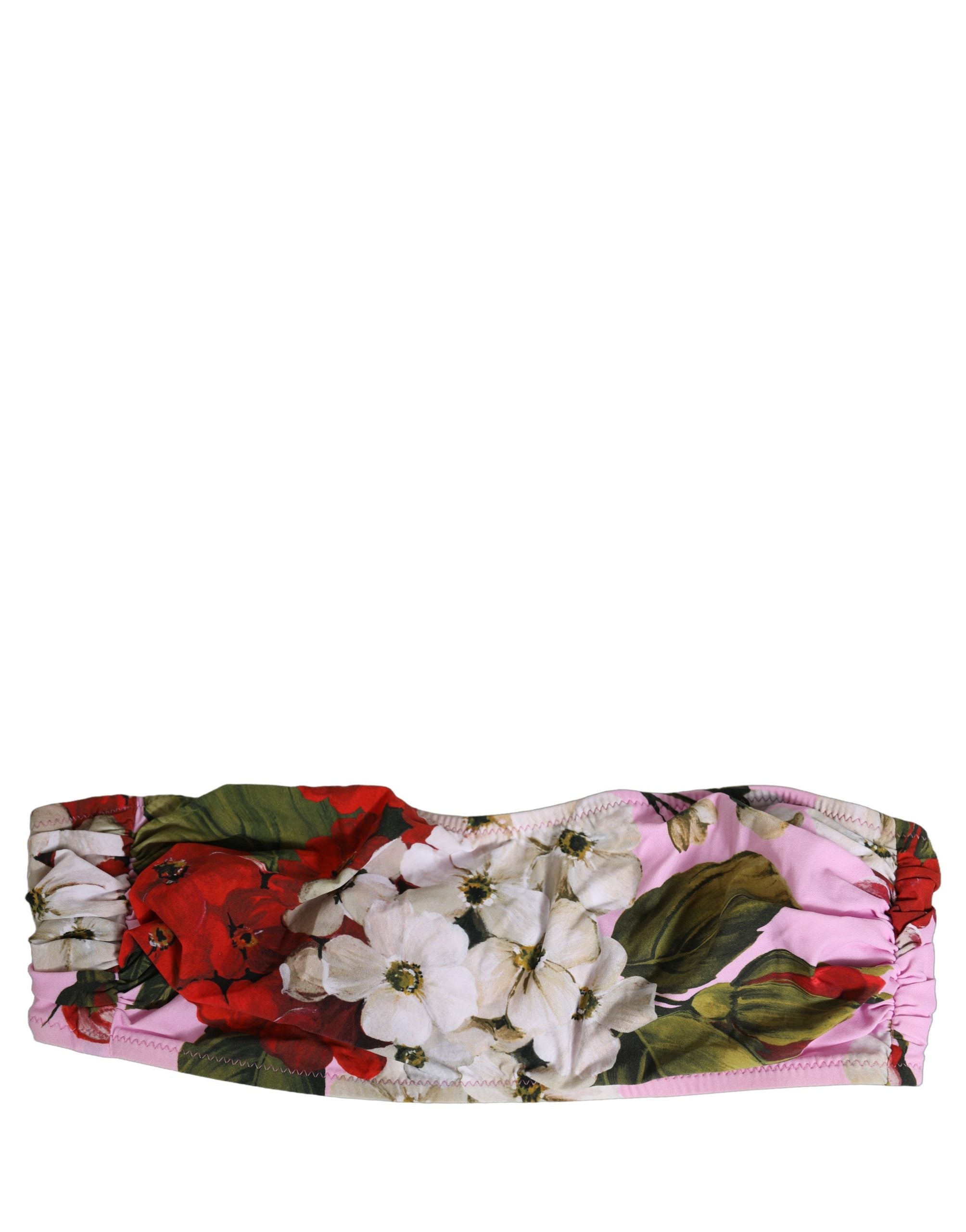 Dolce & Gabbana Pink Floral Print Bandeau Beachwear Bikini Top Dolce & Gabbana