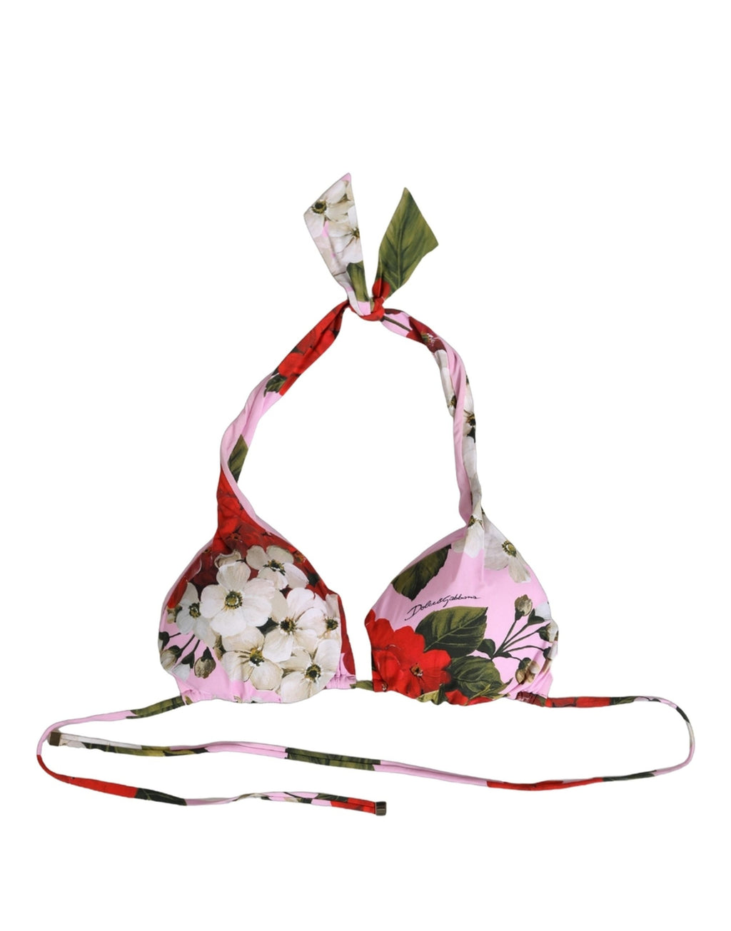 Dolce & Gabbana Pink Floral Print Triangle Beachwear Bikini Top Dolce & Gabbana