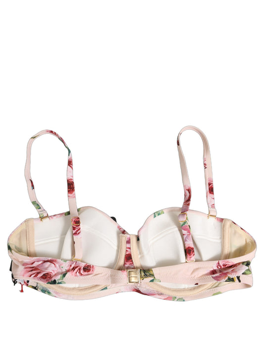 Dolce & Gabbana Pink Floral Print Underwire Beachwear Bikini Top Dolce & Gabbana