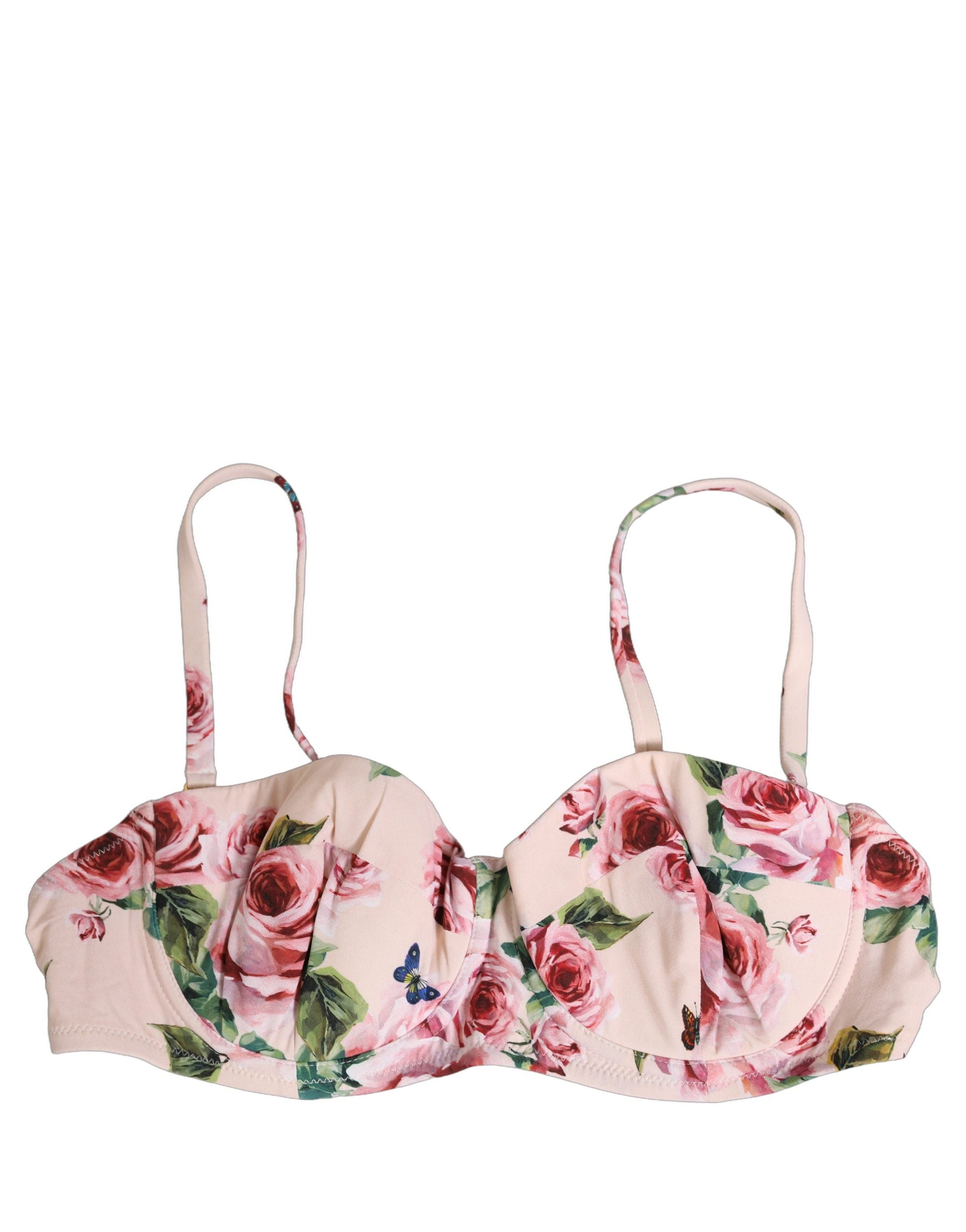 Dolce & Gabbana Pink Floral Print Underwire Beachwear Bikini Top Dolce & Gabbana