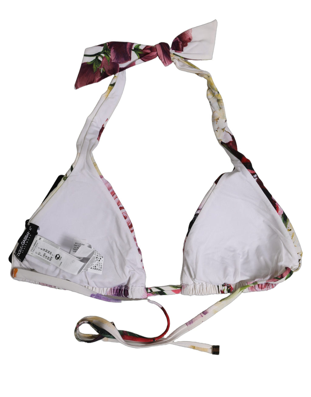 Dolce & Gabbana White Floral Print Triangle Beachwear Bikini Top Dolce & Gabbana