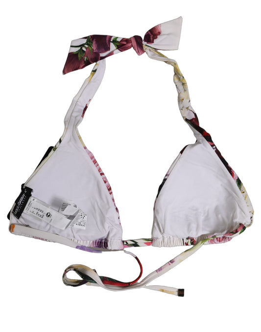 Dolce & Gabbana White Floral Print Triangle Beachwear Bikini Top Dolce & Gabbana