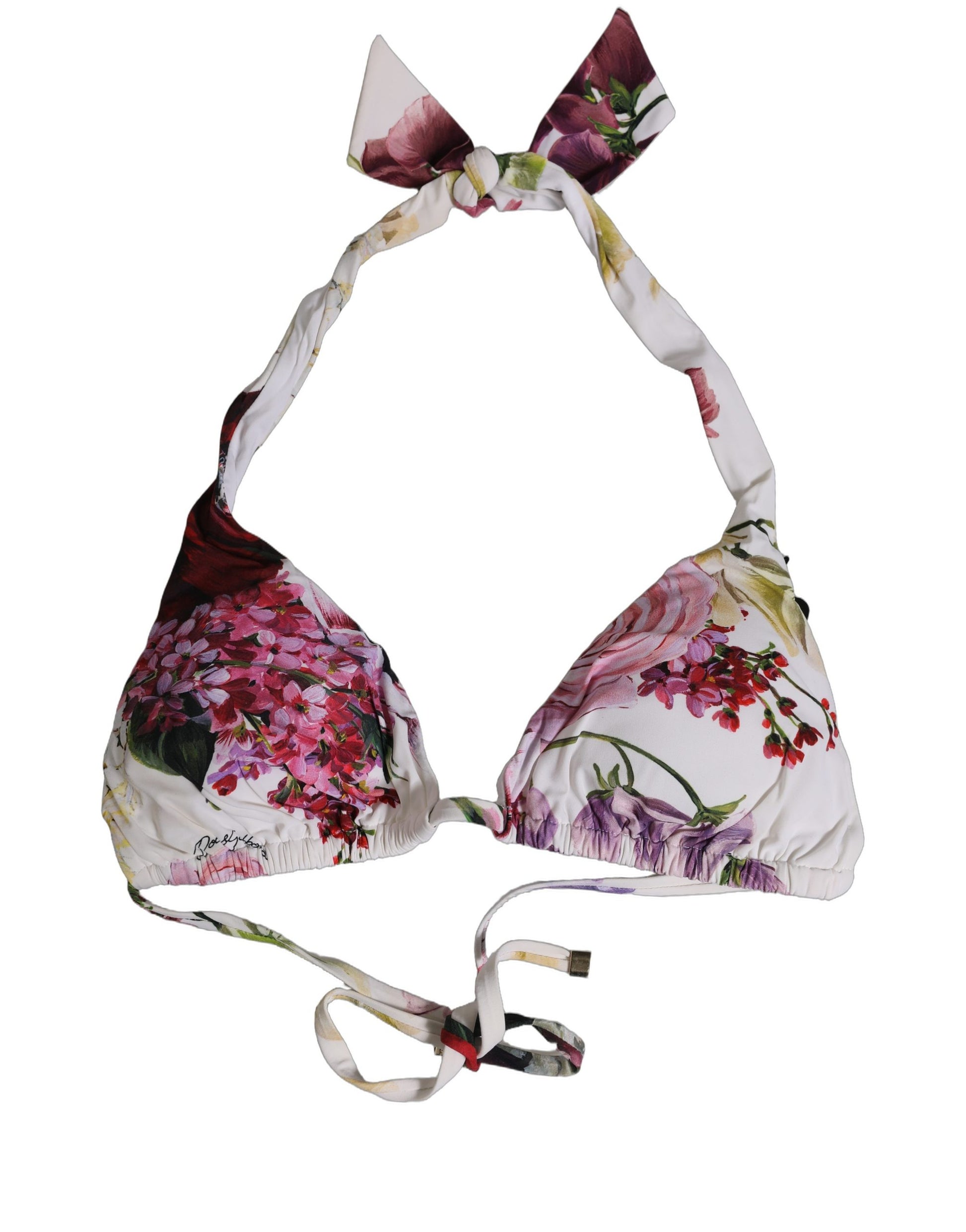 Dolce & Gabbana White Floral Print Triangle Beachwear Bikini Top Dolce & Gabbana