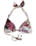 Dolce & Gabbana White Floral Print Triangle Beachwear Bikini Top Dolce & Gabbana