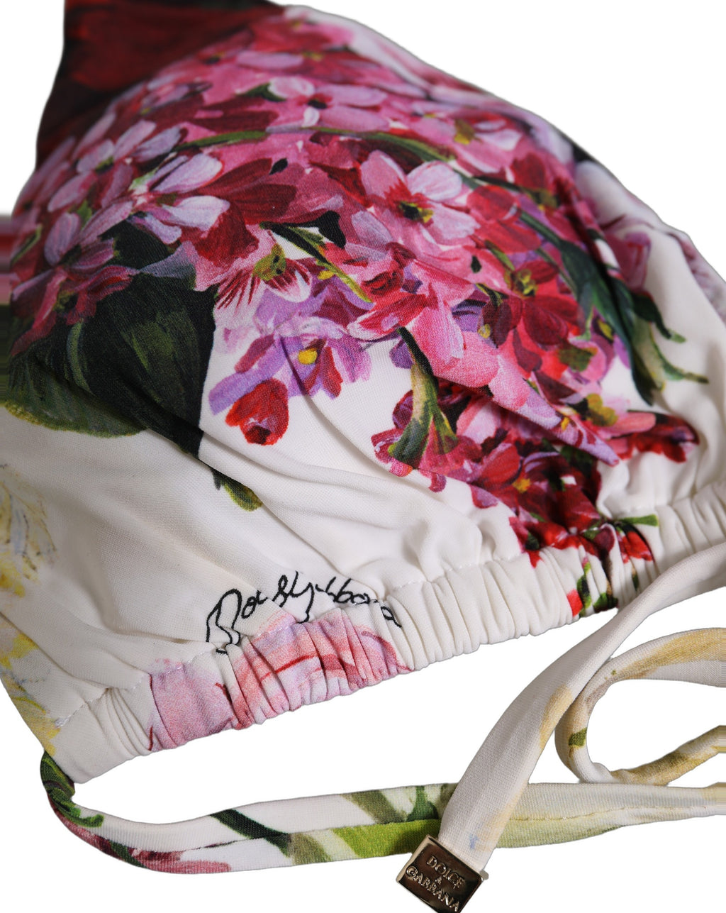 Dolce & Gabbana White Floral Print Triangle Beachwear Bikini Top Dolce & Gabbana