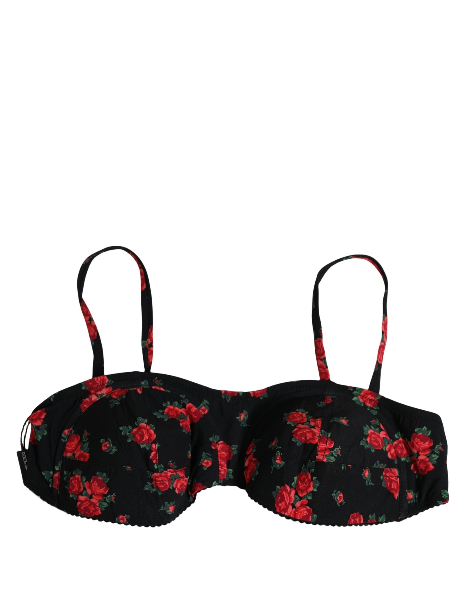 Dolce & Gabbana Black Floral Print Underwire Beachwear Bikini Top Dolce & Gabbana