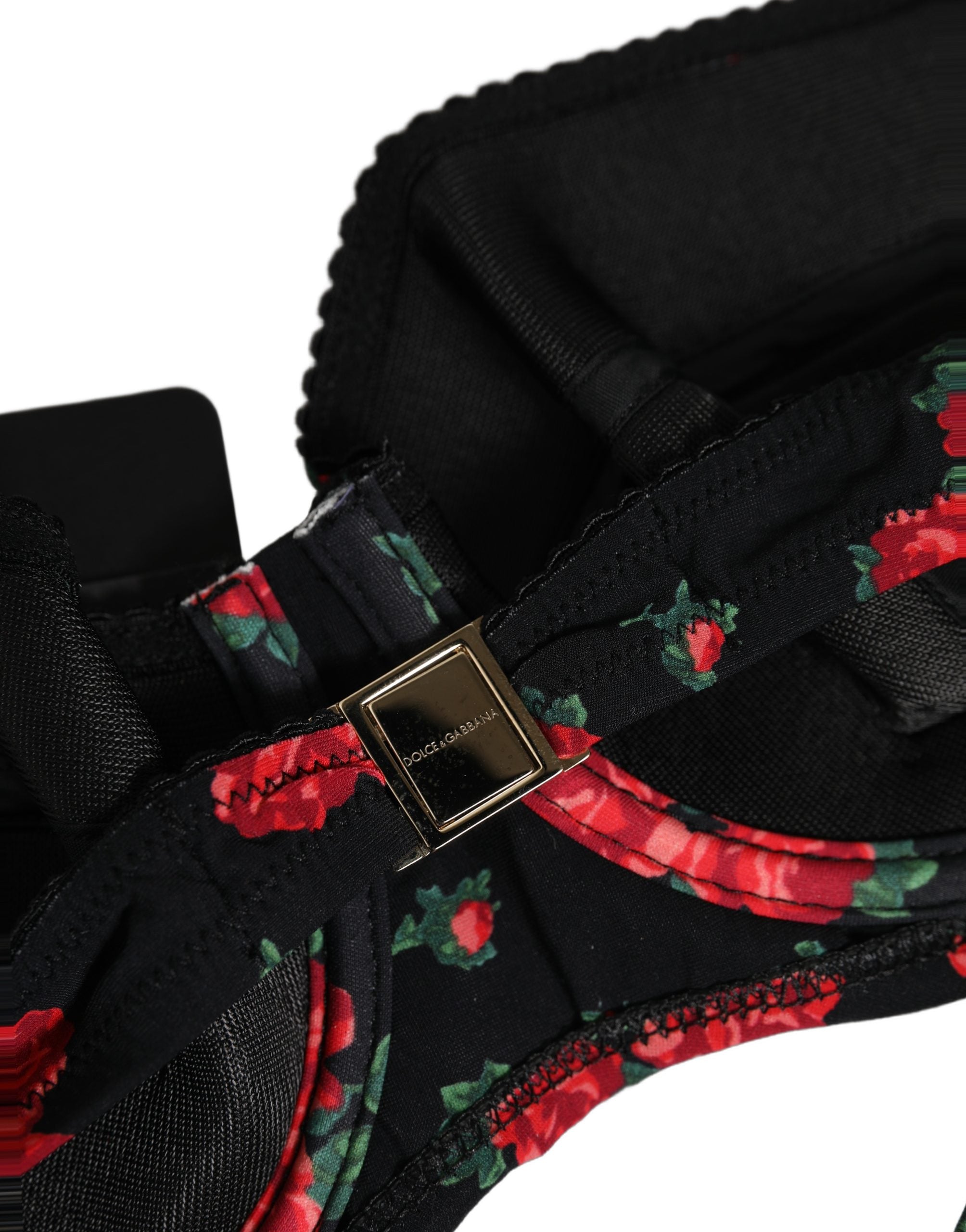 Dolce & Gabbana Black Floral Print Underwire Beachwear Bikini Top Dolce & Gabbana