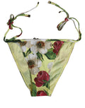 Dolce & Gabbana yellow floral print nylon bikini bottom with adjustable side ties, perfect for beachwear.