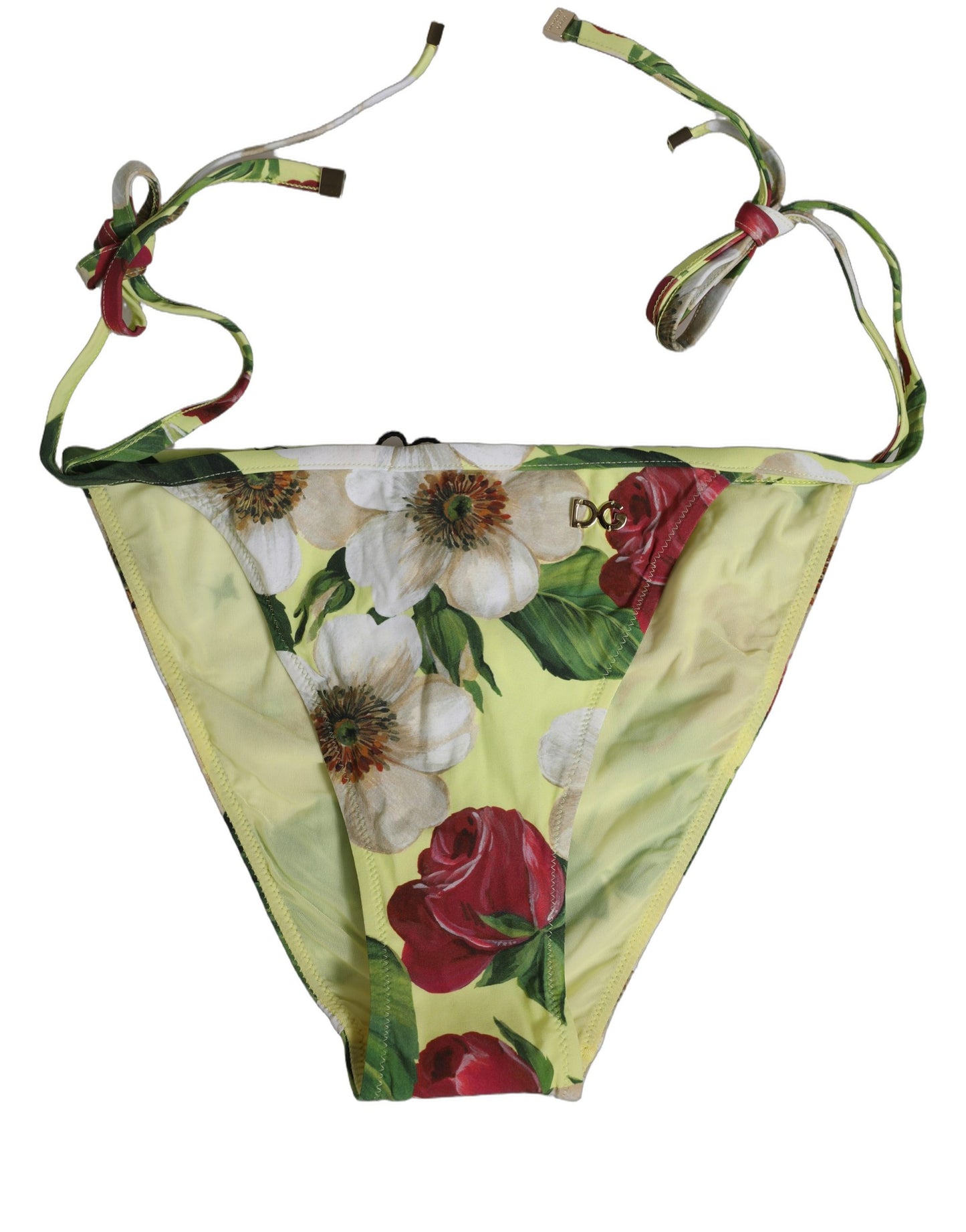 Dolce & Gabbana Yellow Floral Print Nylon Beachwear Bikini Bottom Dolce & Gabbana