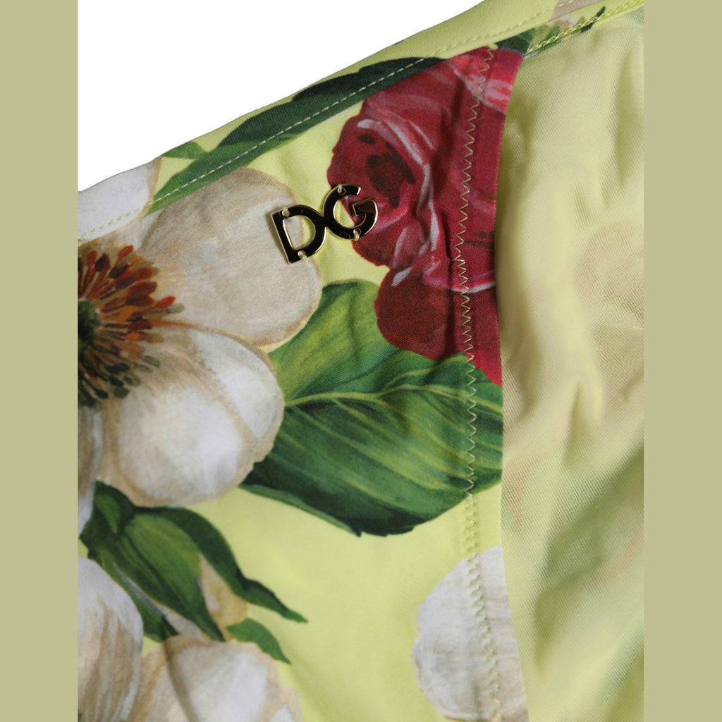 Dolce & Gabbana Yellow Floral Print Nylon Beachwear Bikini Bottom Dolce & Gabbana