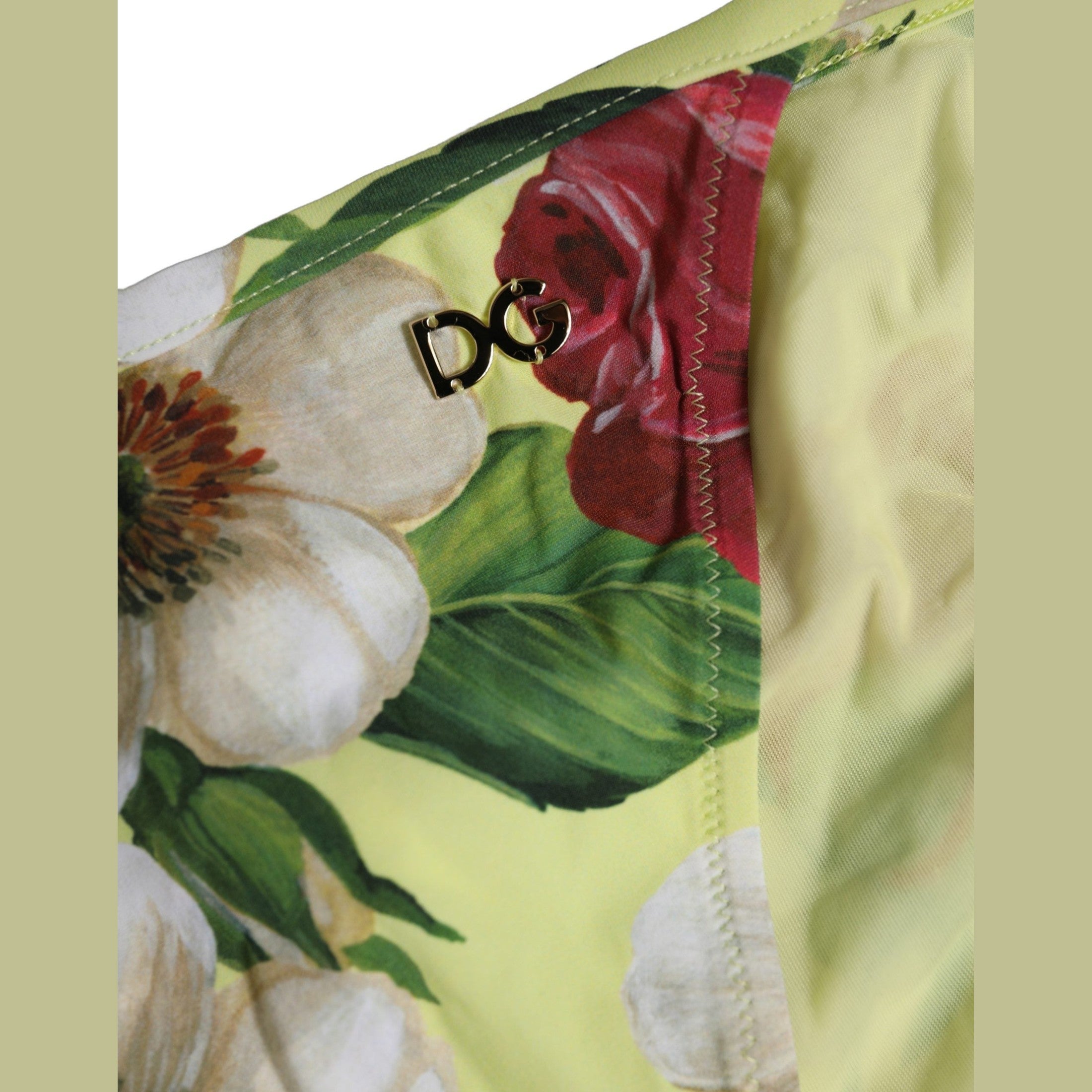 Dolce & Gabbana Yellow Floral Print Nylon Beachwear Bikini Bottom Dolce & Gabbana