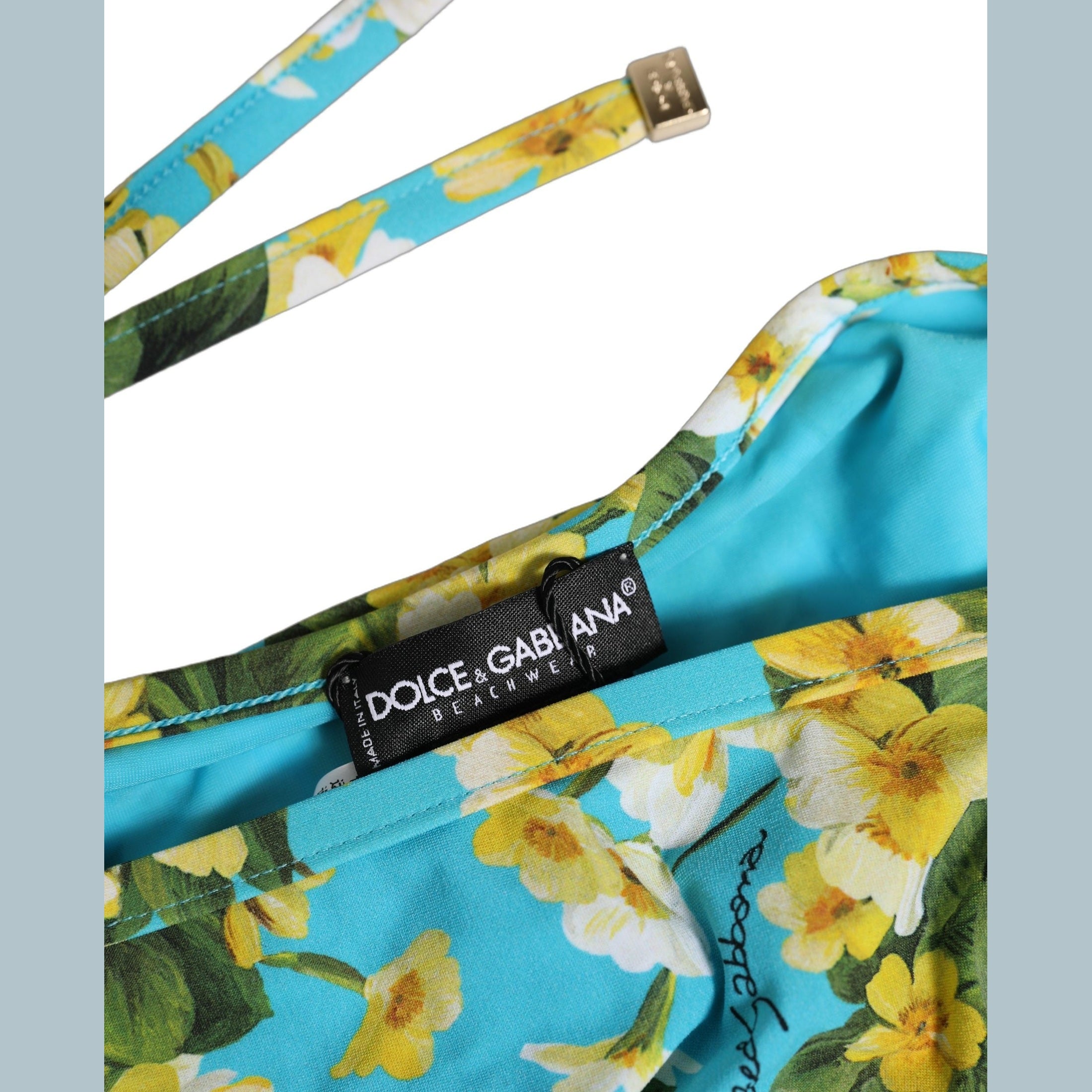 Dolce & Gabbana Blue Floral Print Nylon Beachwear Bikini Bottom Dolce & Gabbana