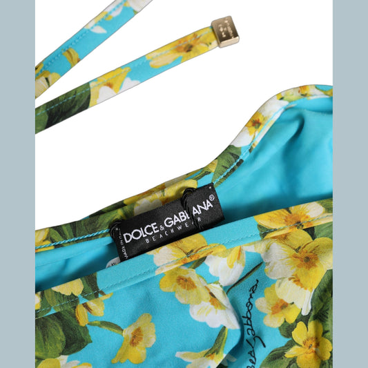 Dolce & Gabbana Blue Floral Print Nylon Beachwear Bikini Bottom Dolce & Gabbana