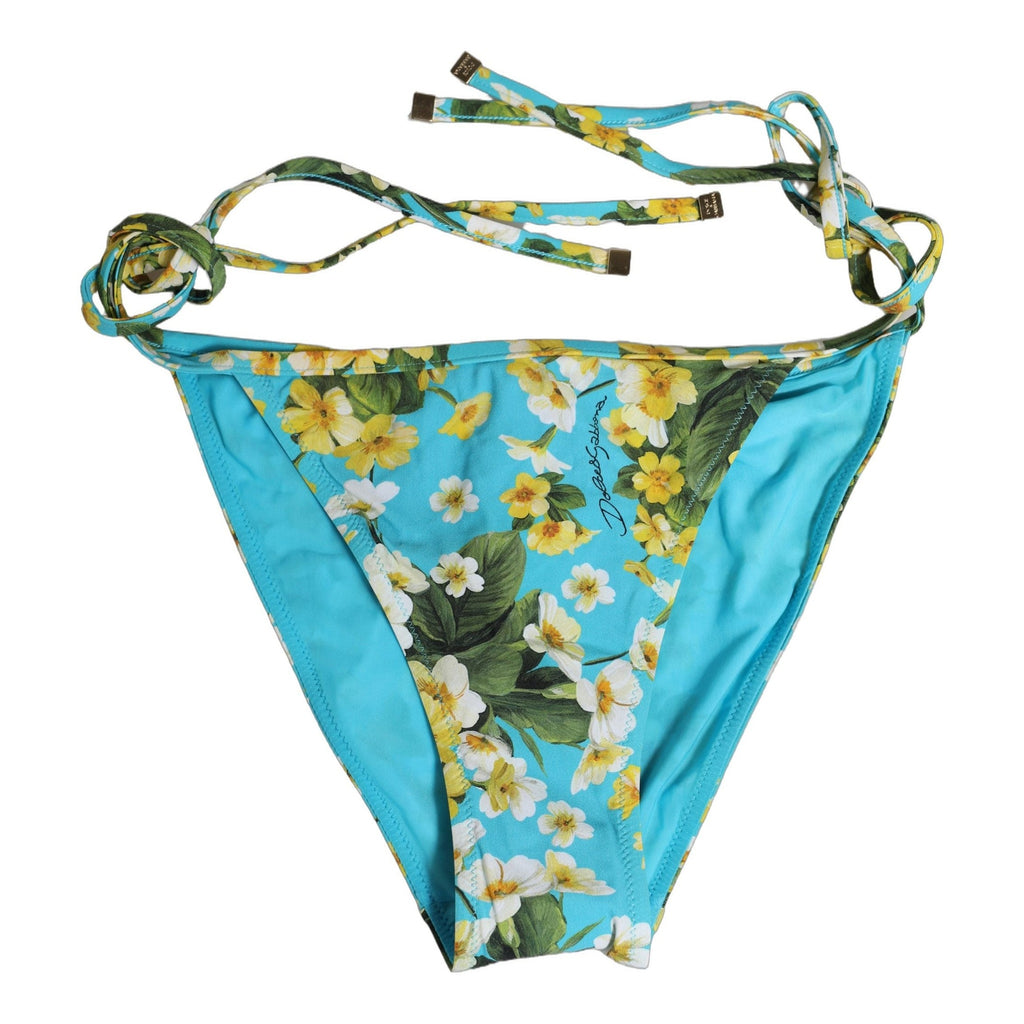 Dolce & Gabbana Blue Floral Print Nylon Beachwear Bikini Bottom Dolce & Gabbana