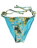 Dolce & Gabbana blue floral print nylon bikini bottom with side ties and vibrant summer style.