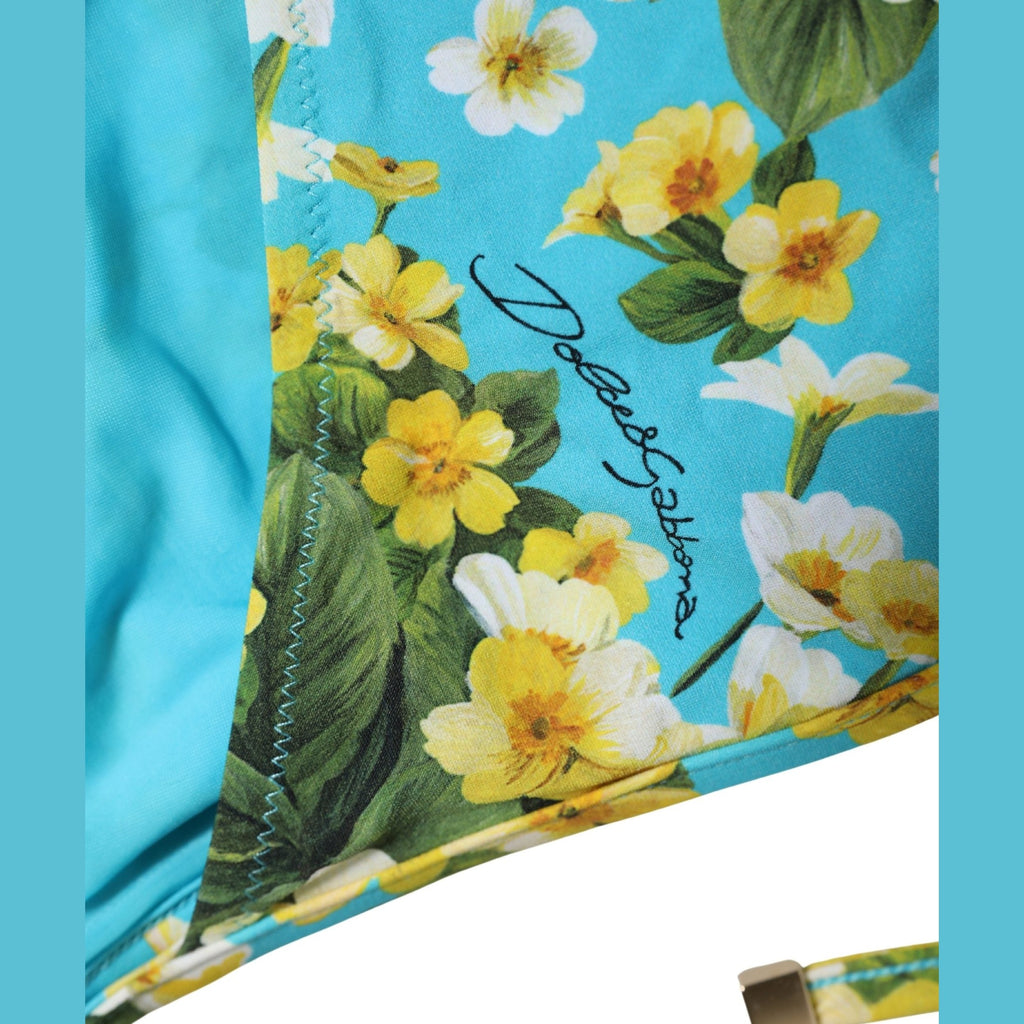 Dolce & Gabbana Blue Floral Print Nylon Beachwear Bikini Bottom Dolce & Gabbana