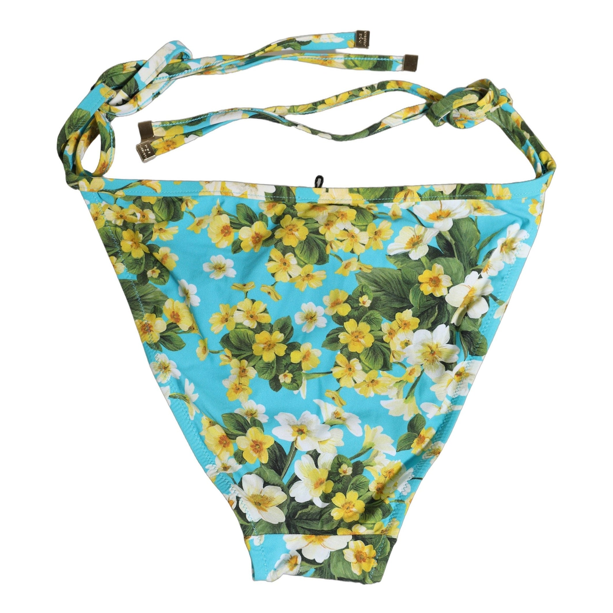 Dolce & Gabbana Blue Floral Print Nylon Beachwear Bikini Bottom Dolce & Gabbana