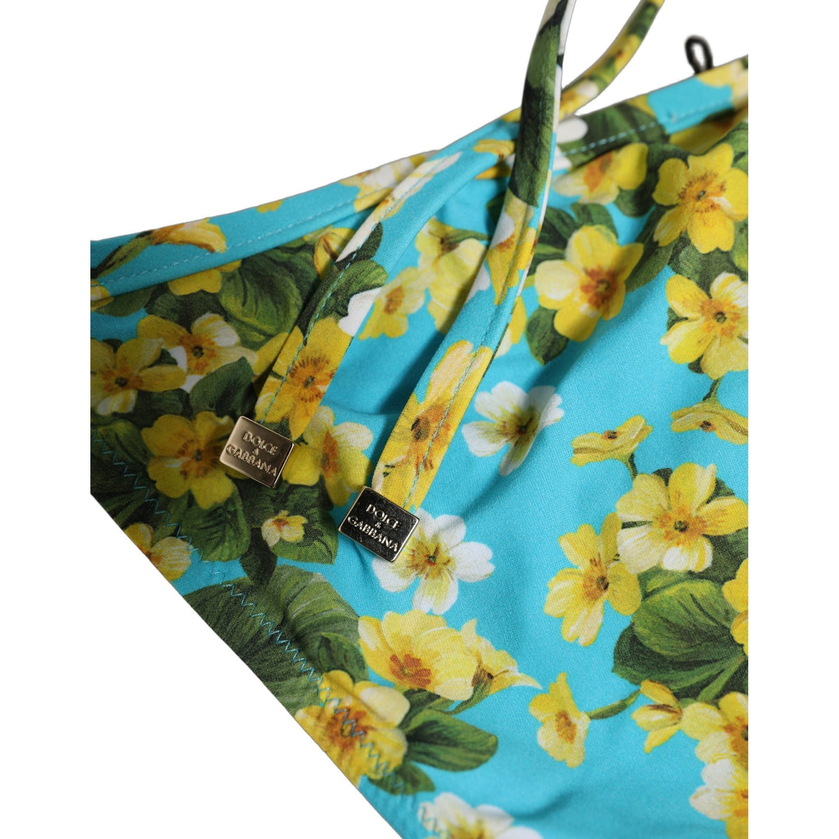 Dolce & Gabbana Blue Floral Print Nylon Beachwear Bikini Bottom Dolce & Gabbana
