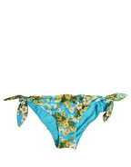 Dolce & Gabbana Blue Floral Print Nylon Beachwear Bikini Bottom Dolce & Gabbana