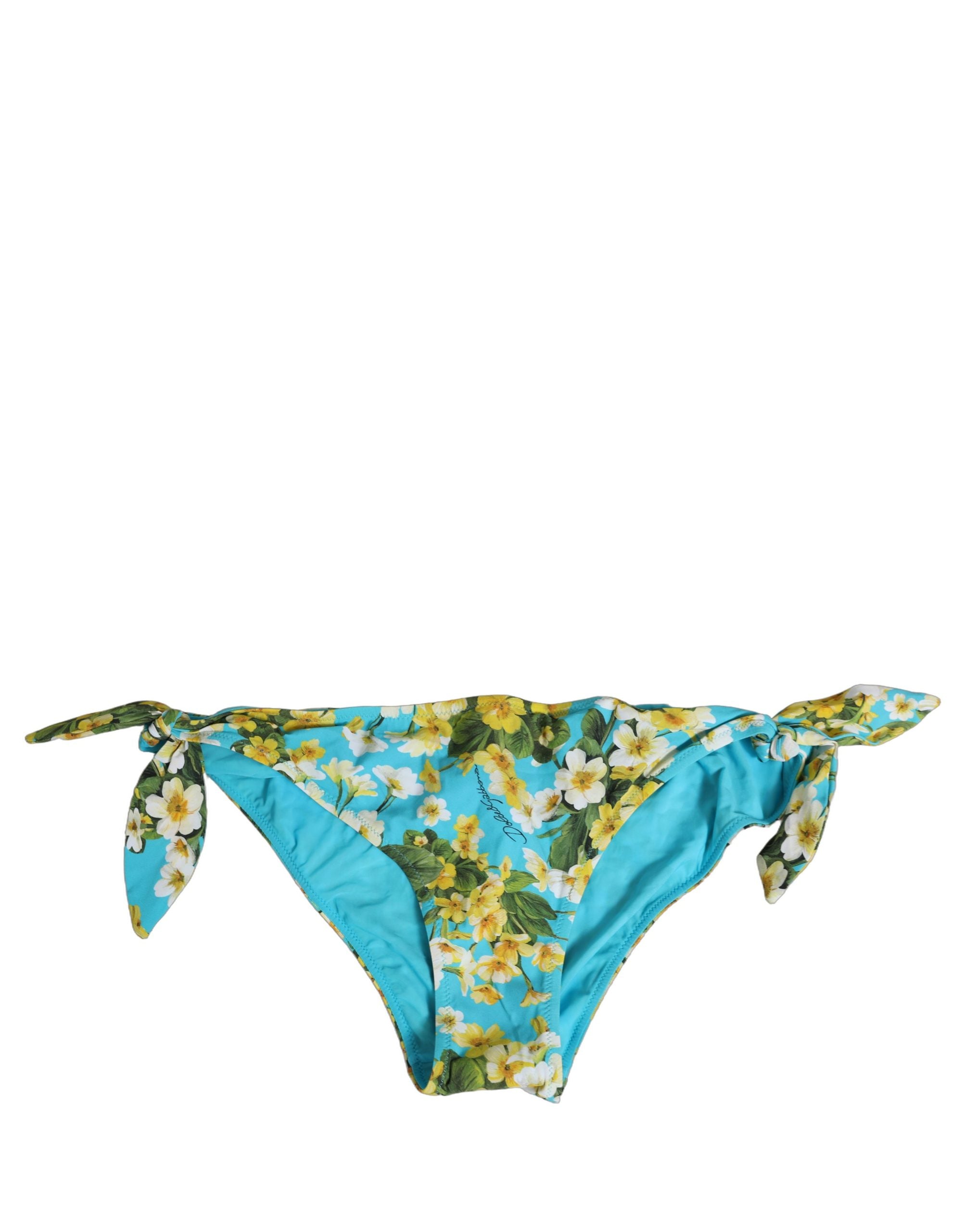 Dolce & Gabbana Blue Floral Print Nylon Beachwear Bikini Bottom Dolce & Gabbana