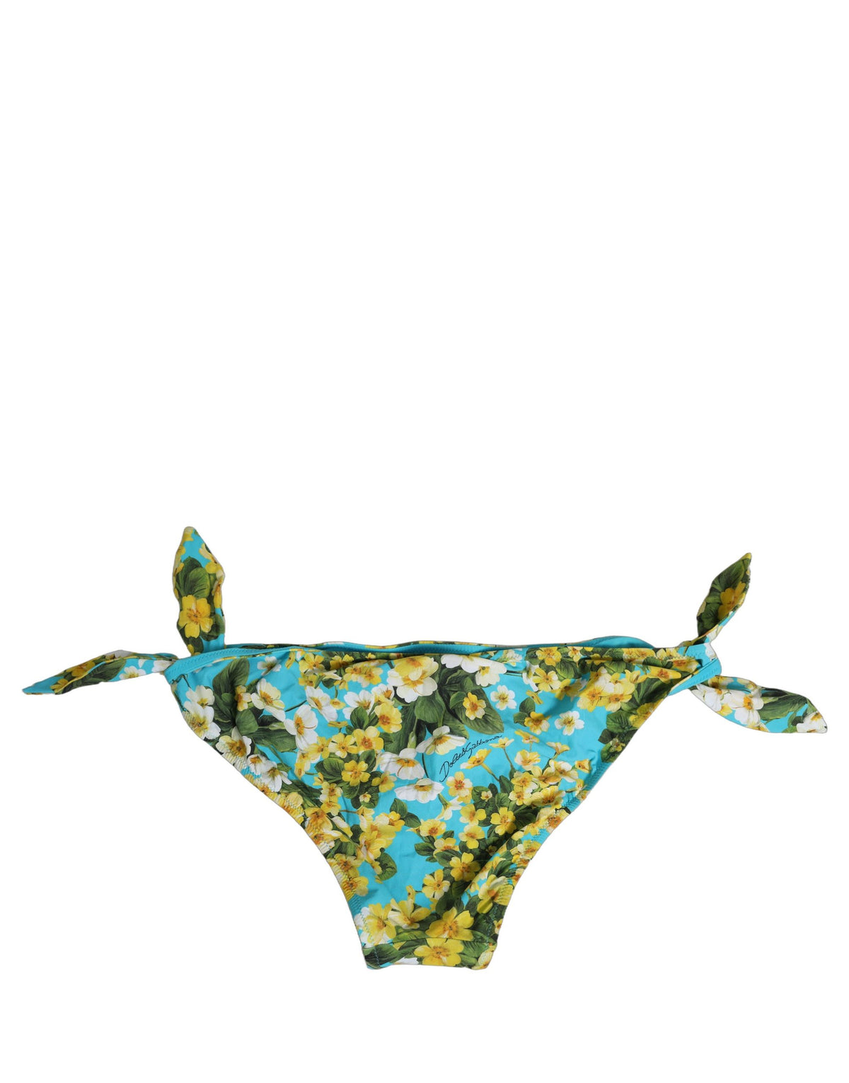 Dolce & Gabbana Blue Floral Print Nylon Beachwear Bikini Bottom Dolce & Gabbana