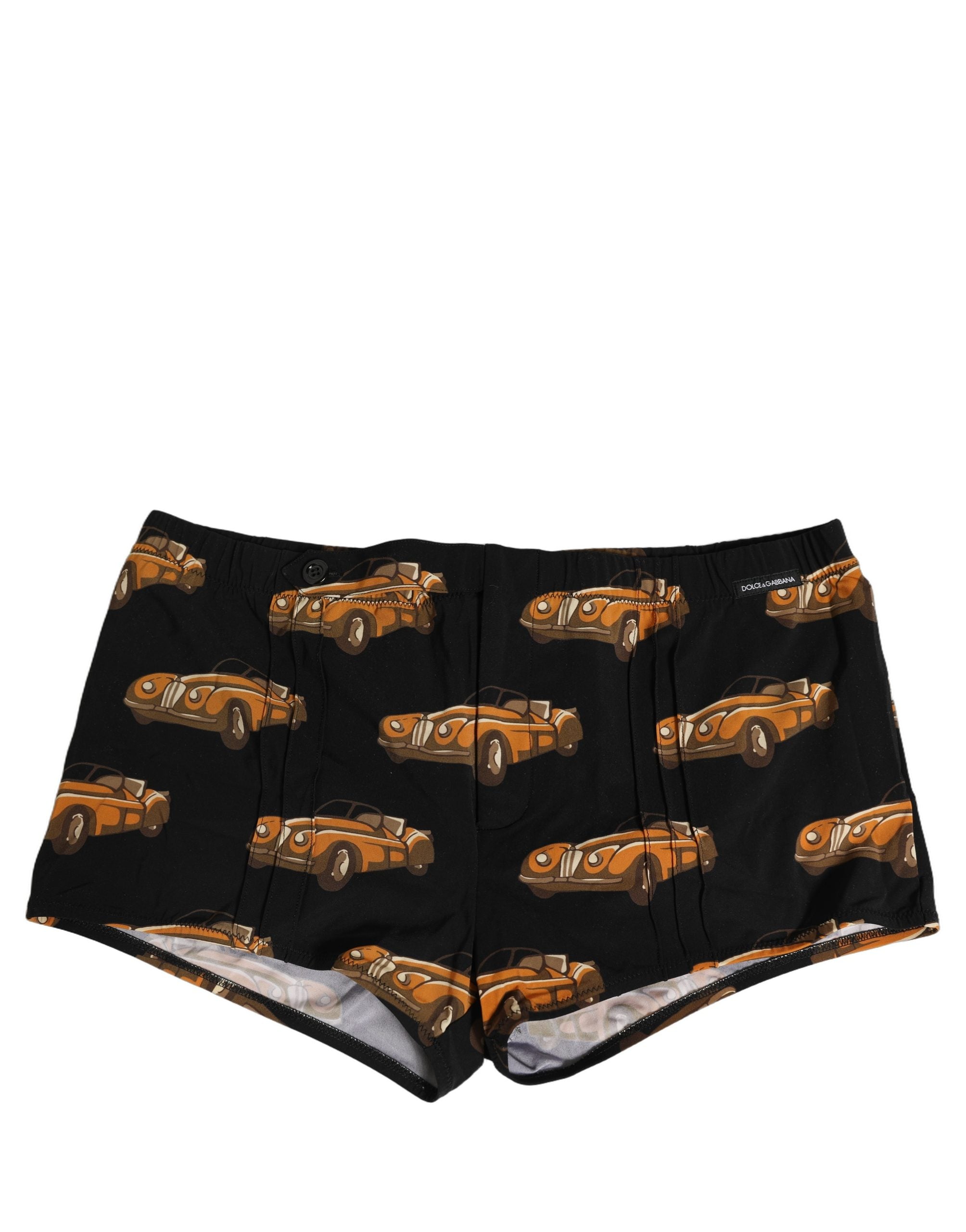 Dolce & Gabbana Black Car Print Swim Trunk Beachwear Swimwear Dolce & Gabbana