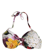 Dolce & Gabbana White Floral Print Nylon Beachwear Bikini Top Dolce & Gabbana