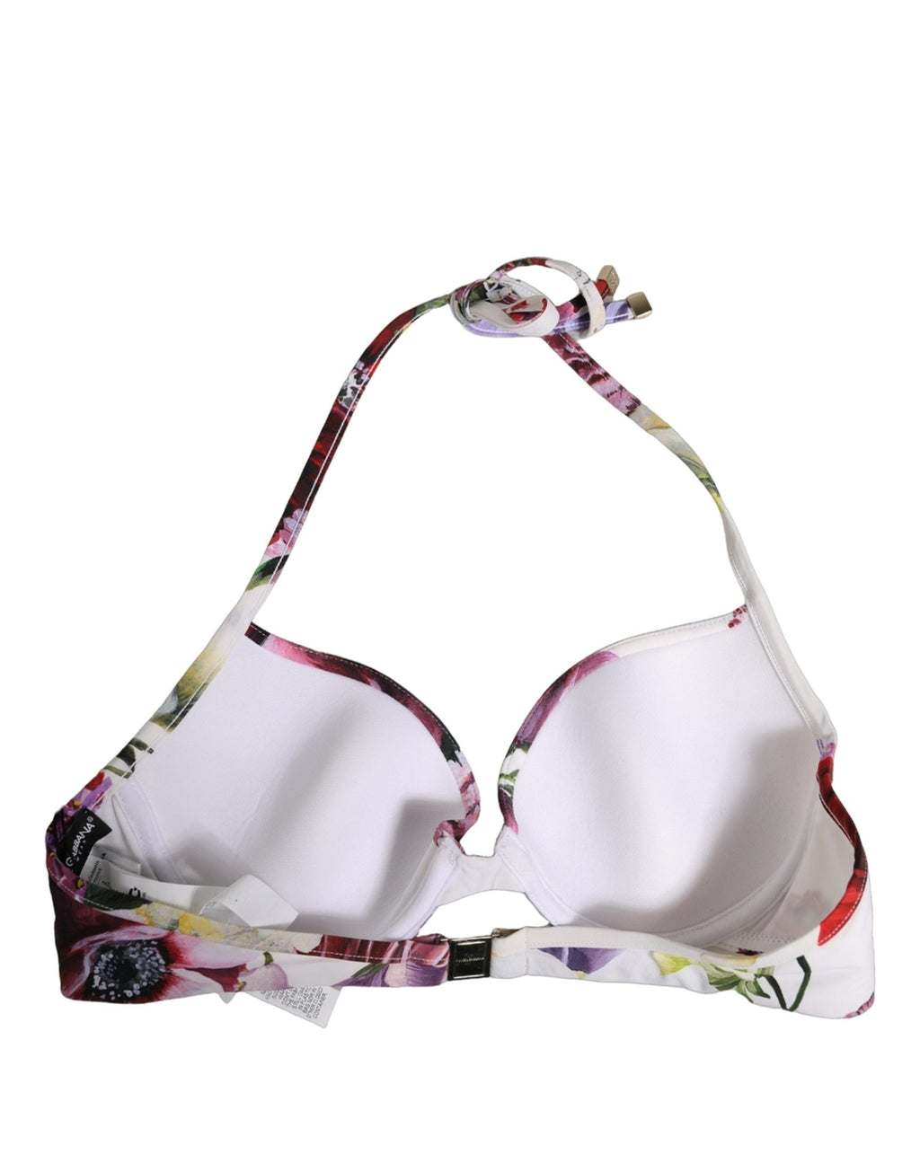 Dolce & Gabbana White Floral Print Nylon Beachwear Bikini Top Dolce & Gabbana