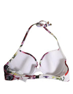 Dolce & Gabbana White Floral Print Nylon Beachwear Bikini Top Dolce & Gabbana