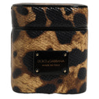 Dolce & Gabbana Brown Leopard Calf Leather Metal Logo Plaque Airpods Case Dolce & Gabbana