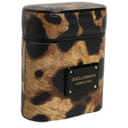 Dolce & Gabbana Brown Leopard Calf Leather Metal Logo Plaque Airpods Case Dolce & Gabbana