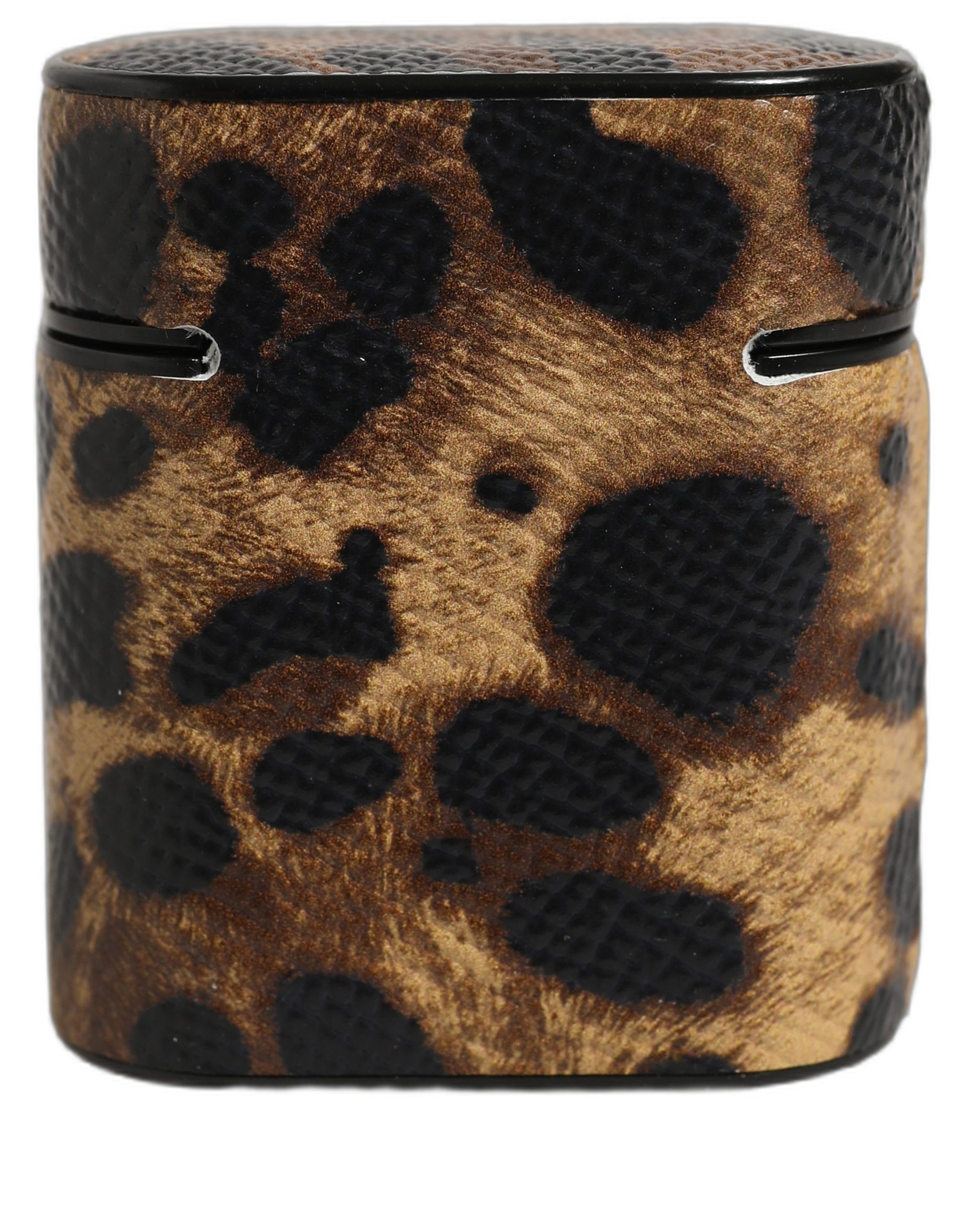Dolce & Gabbana Brown Leopard Calf Leather Metal Logo Plaque Airpods Case Dolce & Gabbana