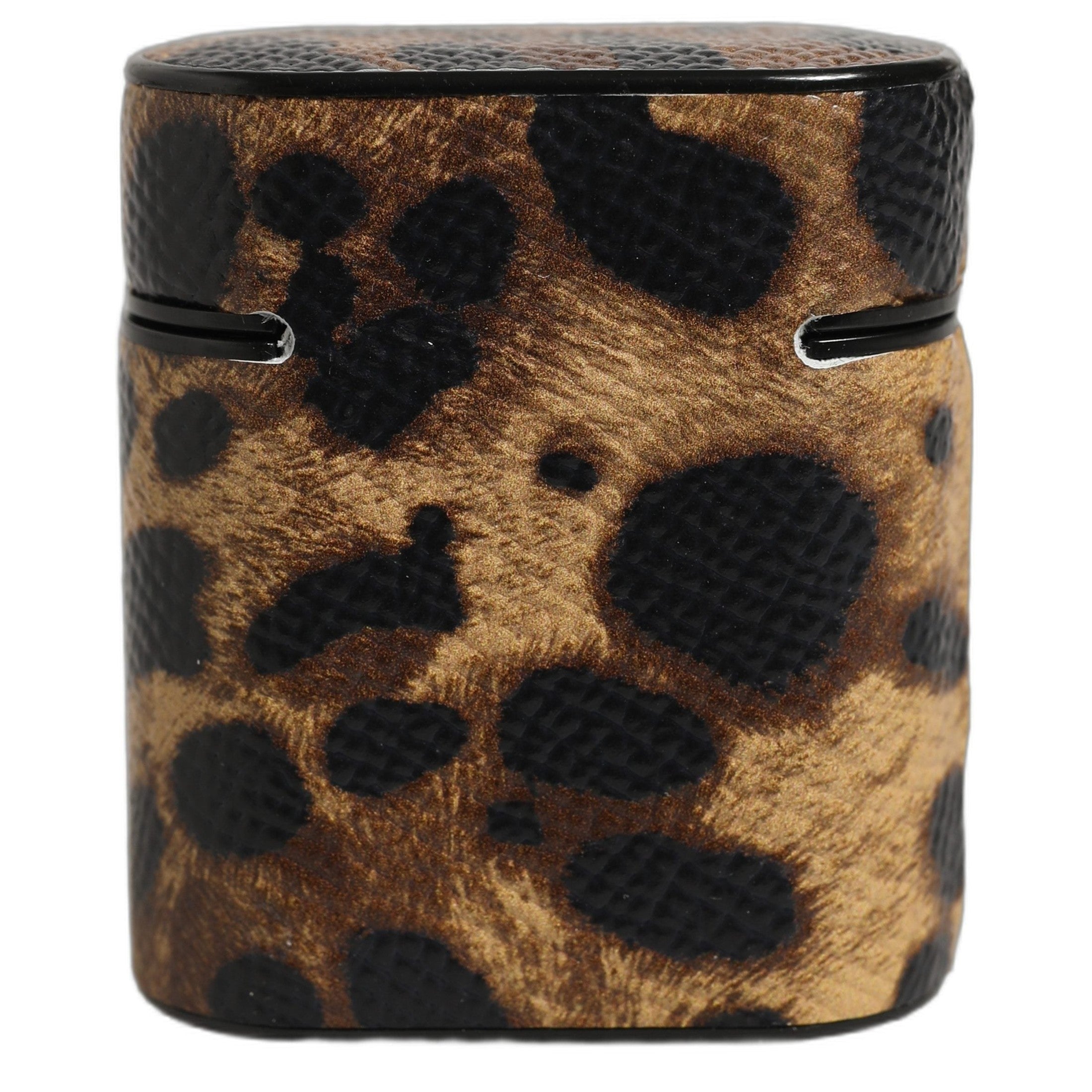 Dolce & Gabbana Brown Leopard Calf Leather Metal Logo Plaque Airpods Case Dolce & Gabbana
