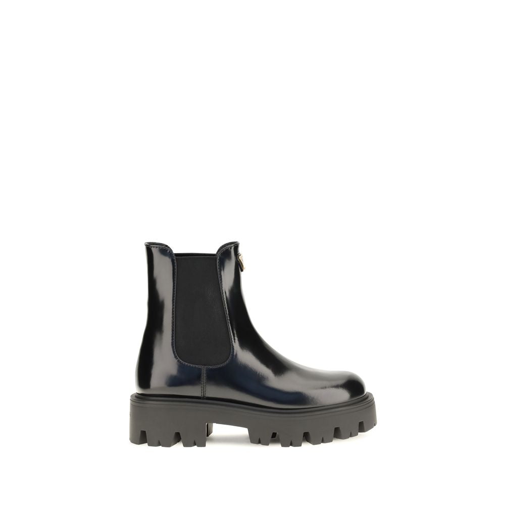 Prada Black Calf Leather Bos Taurus Chelsea Boots Prada