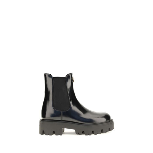 Prada Black Calf Leather Bos Taurus Chelsea Boots Prada
