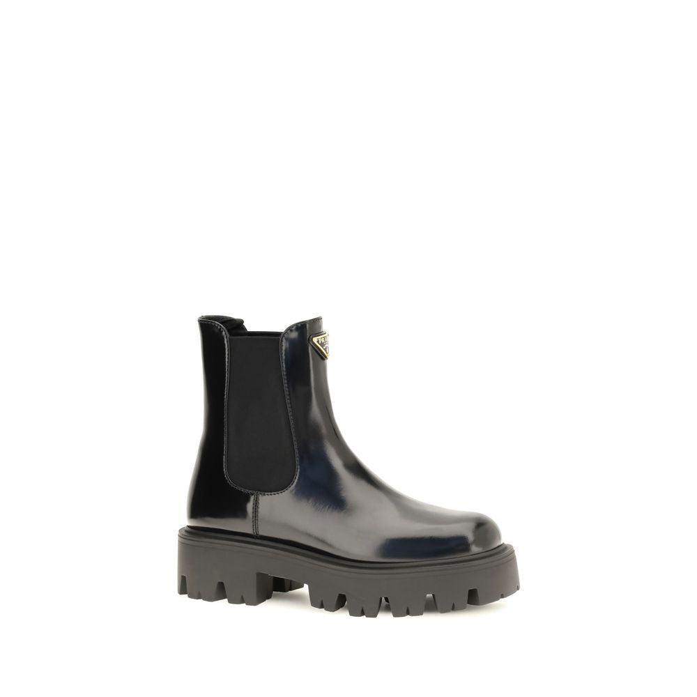Prada Black Calf Leather Bos Taurus Chelsea Boots Prada