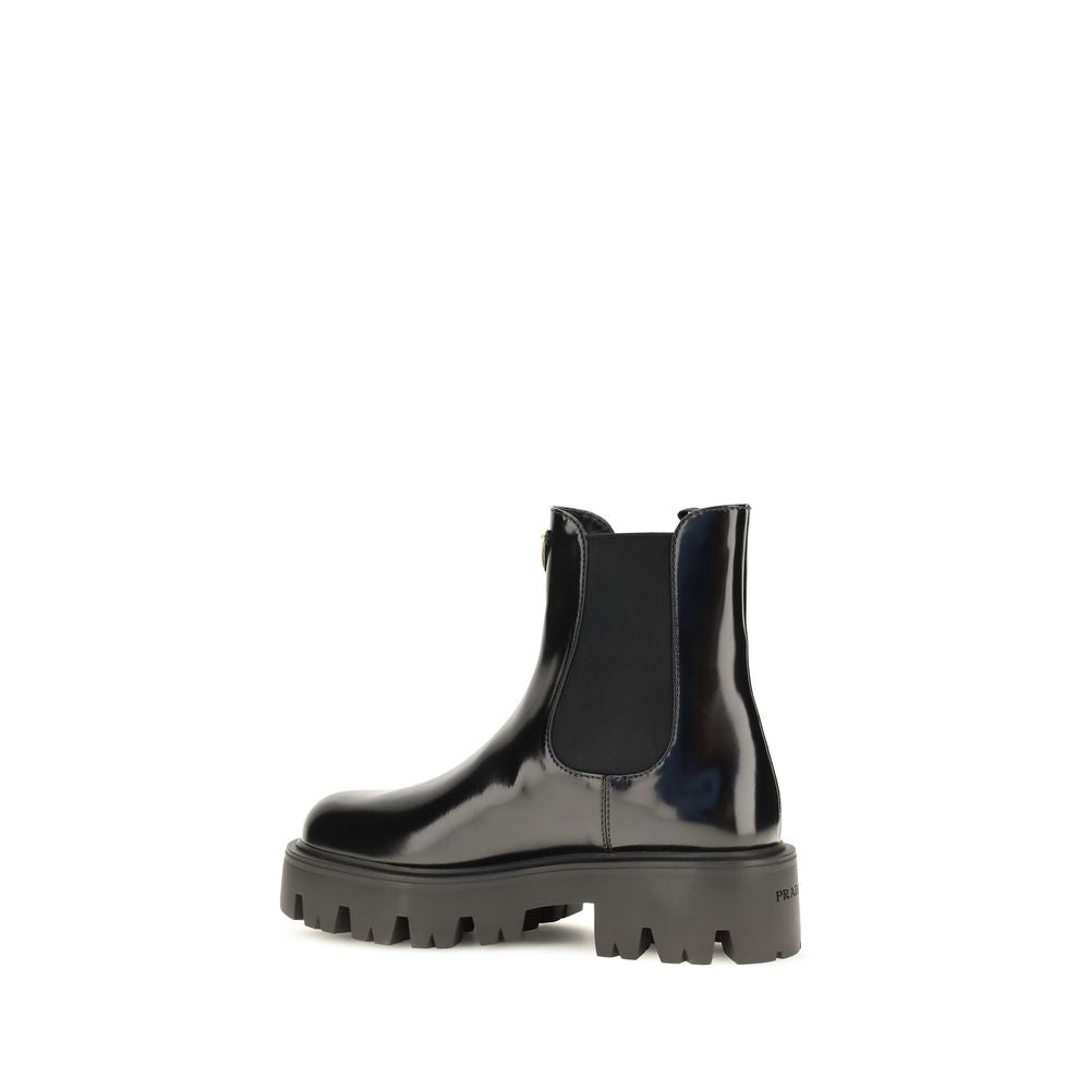 Prada Black Calf Leather Bos Taurus Chelsea Boots Prada