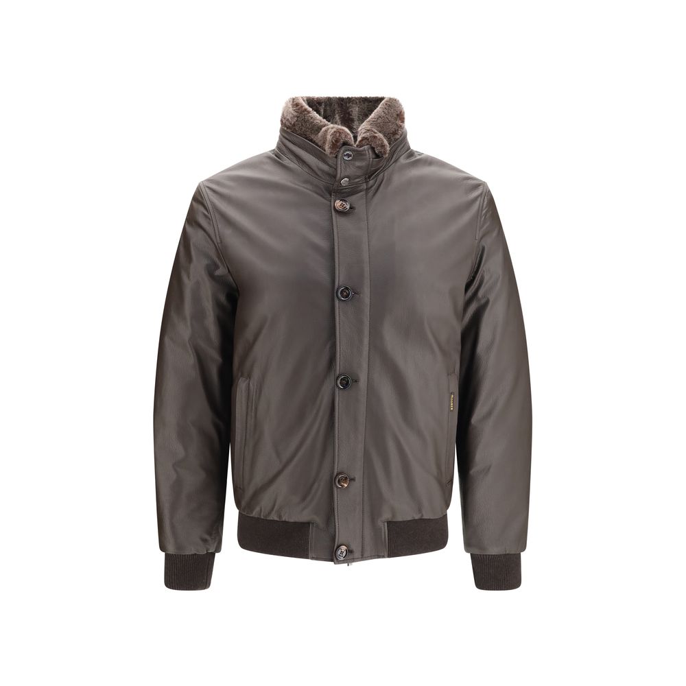 MooRER Brown Leather Full-Length Jacket - Eljoys Fashion 